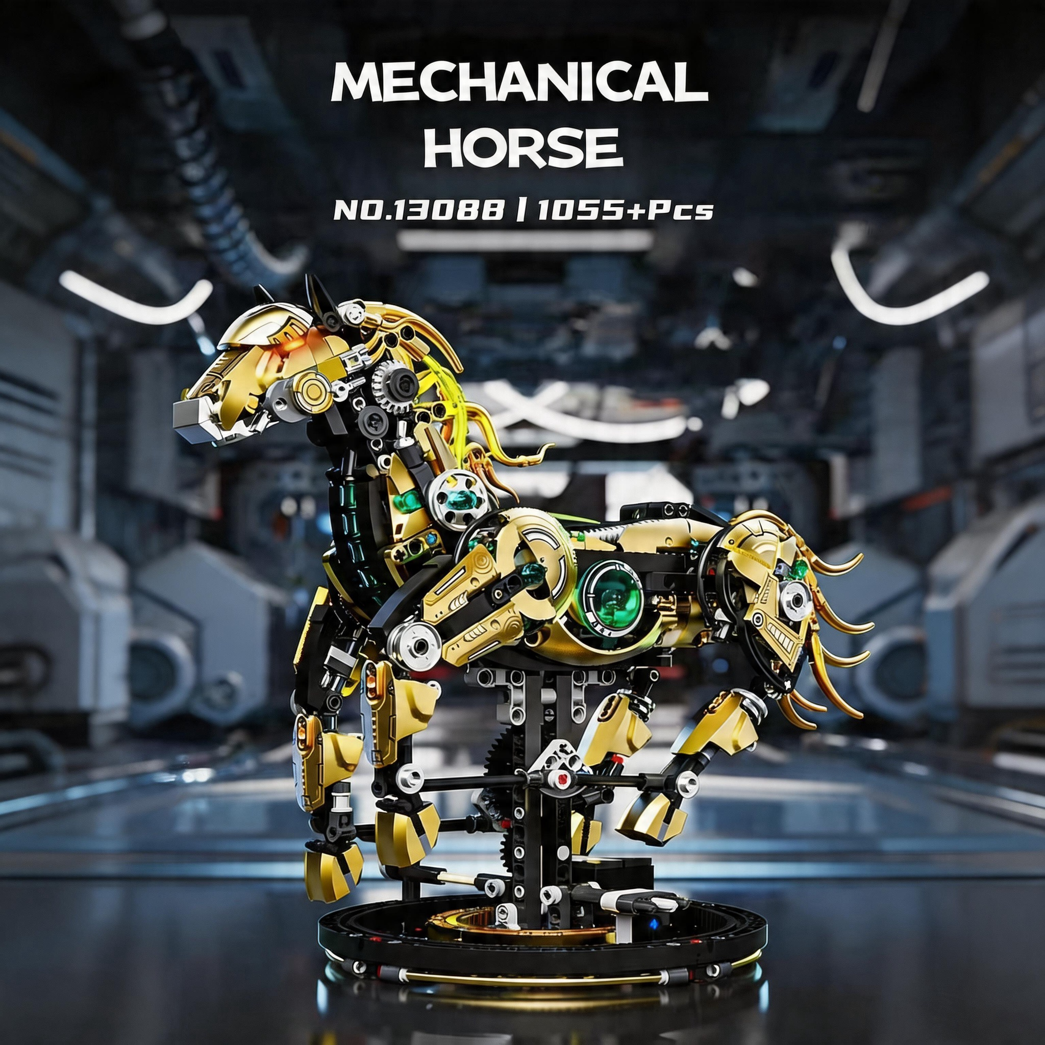 Kids Toys Horse - 1055PCS Mechanical Horse Building Blocks, Cyberpunk