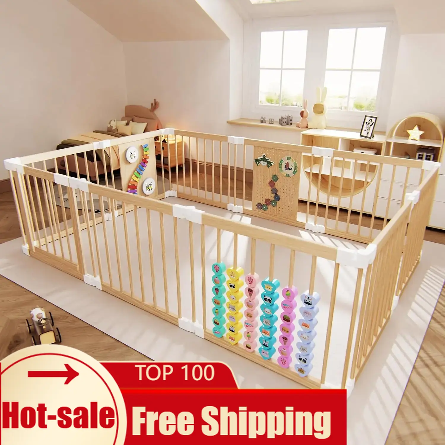 Kids Yard Toys - Adjustable Multi Shape Wooden Play Yard