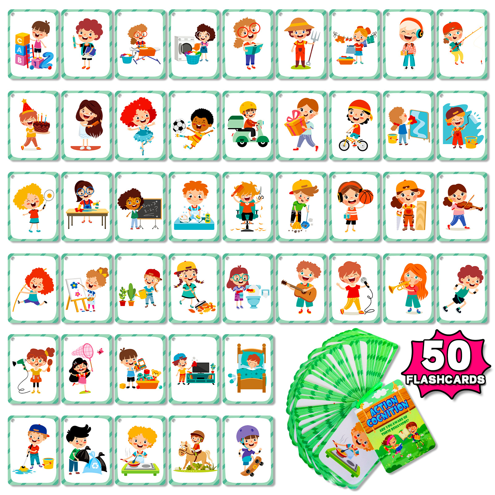 50Pcs/Set Cognition Learning C - مراجعة Educational Flash Card وسعره